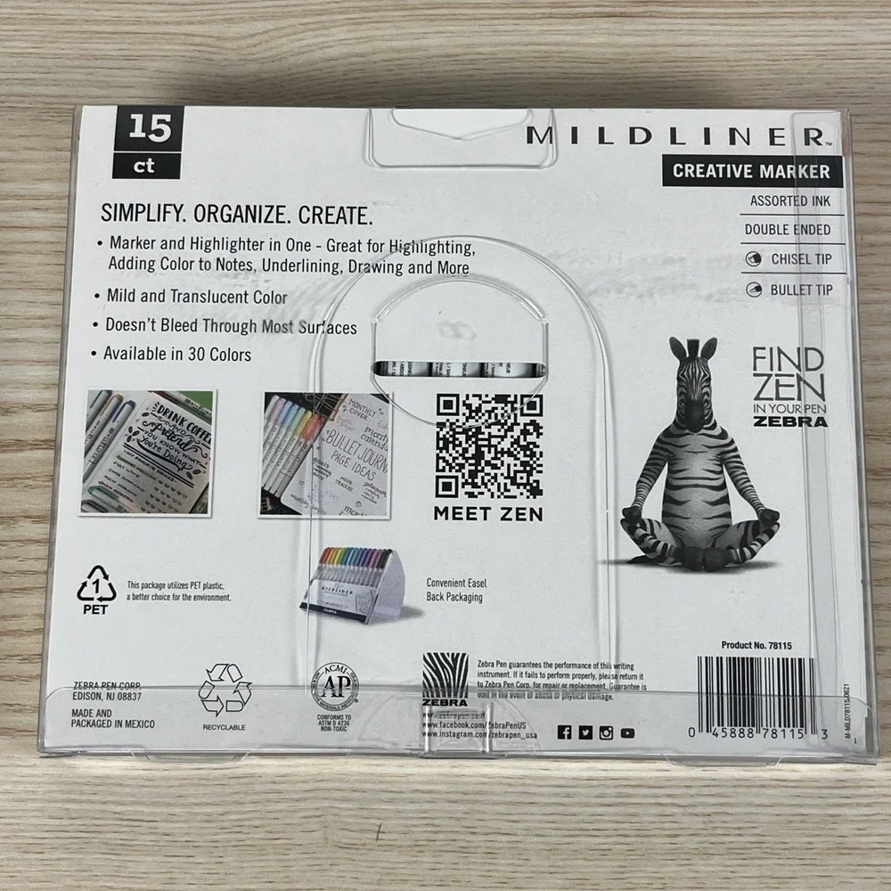 New Zebra Mild Liner Creative Marker Double End Soft Water Resistant - 15 Count